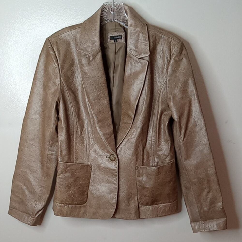 red Women's Size Medium Elegant Tan Textured Leather Blazer/Jacket